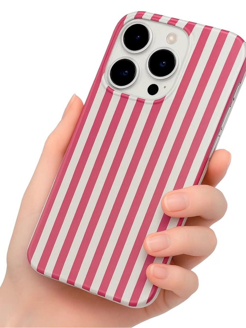 Hot Pink Stripe iPhone Case - Protective TPU Cover IP 16pro max 6.9”
